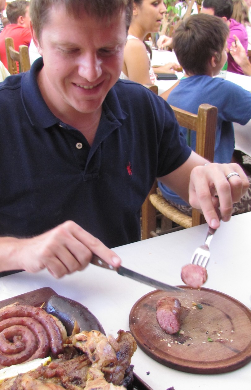 Jaco Enjoying the Chorizo at Las Cholas